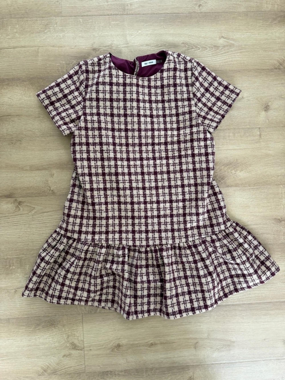 Burgundy Plaid Ruffle Hem Dress
